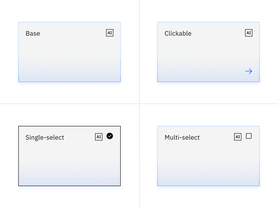Base, clickable, single-select and multi-select tiles with AI presence